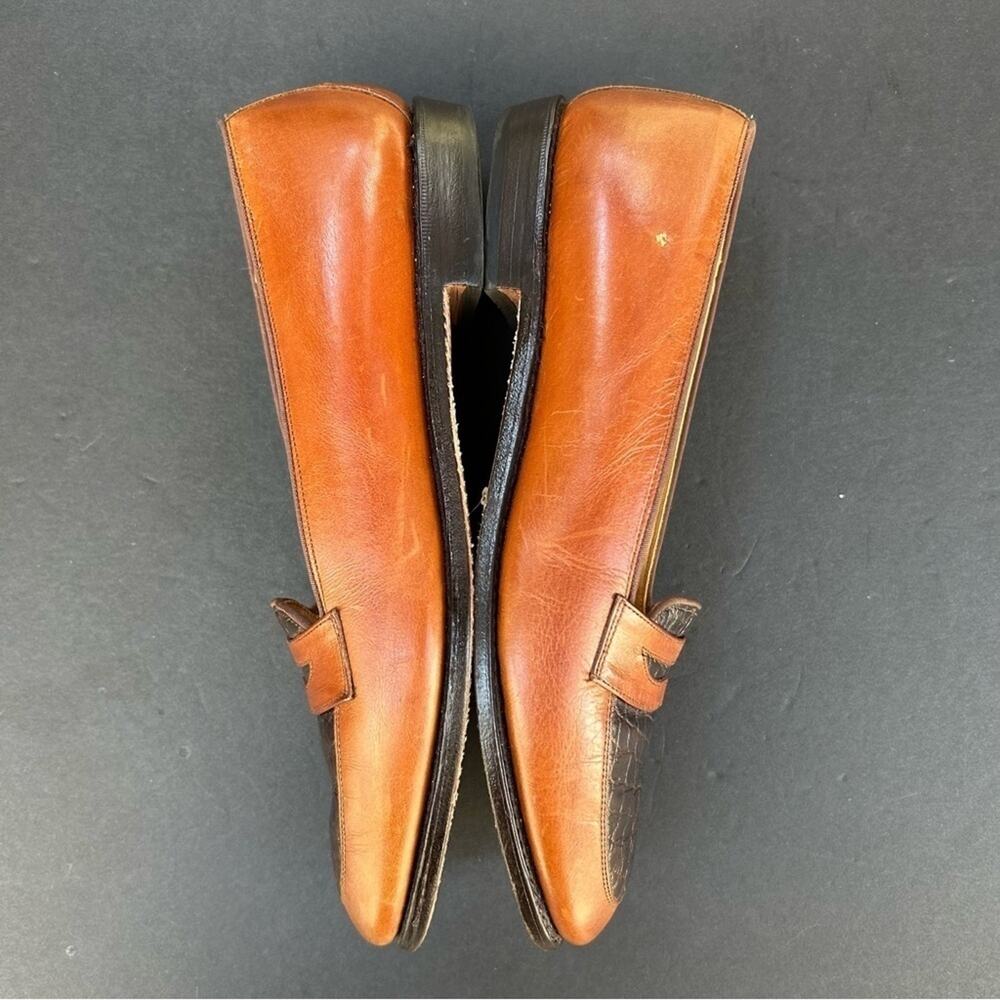 Allen Edmunds Avalon Two-Tone Loafers, Brown Leather w/ Embossed Croc, Size 6.5 - Picture 5 of 16